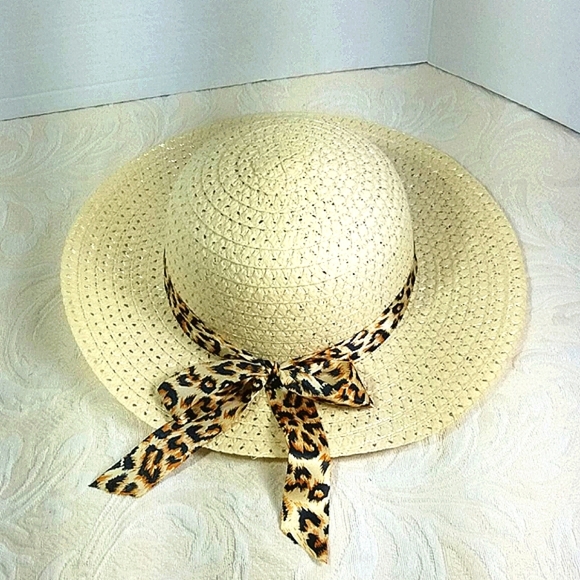 Hat Straw Leopard print ribbon band - Picture 3 of 4